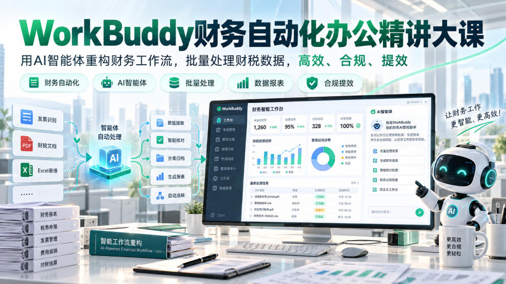 WorkBuddy财务自动化办公精讲大课，用AI智能体重构财务工作流，批量处理财税数据，高效、合规、提效（实操分享）