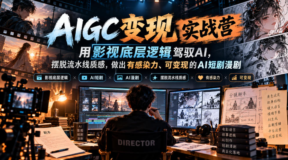 AIGC变现实战营，用影视底层逻辑驾驭AI，摆脱流水线质感，做出有感染力、可变现的AI短剧漫剧（实操分享）