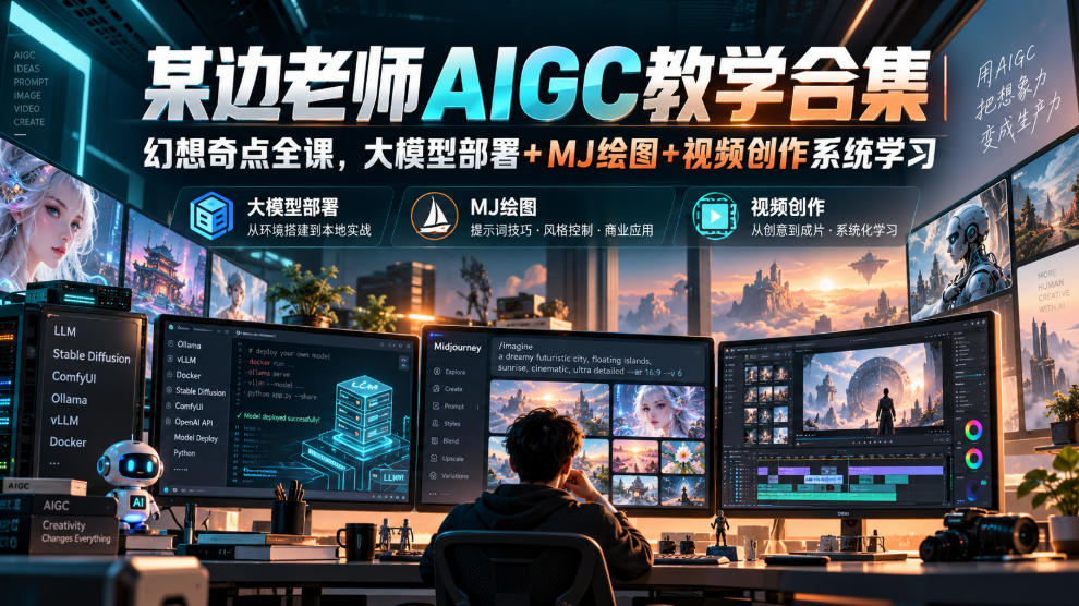 某边老师AIGC教学合集｜幻想奇点全课，大模型部署+MJ绘图+视频创作系统学习（实操分享）