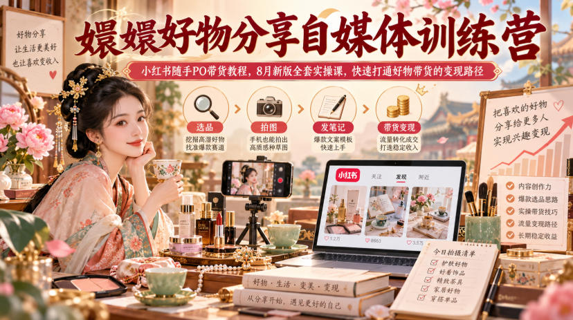 嬛嬛好物分享自媒体训练营｜小红书随手PO带货教程，8月新版全套实操课，快速打通好物带货的变现路径（实操分享）