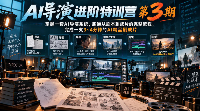 AI导演进阶特训营第3期，掌握一套AI导演系统，跑通从剧本到成片的完整流程，完成一支3~4分钟的AI精品剧成片（附1、2期）（实操分享）
