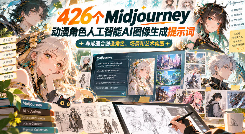 426个Midjourney动漫角色人工智能AI图像生成提示词，非常适合创造角色、场景和艺术构图（实操分享）